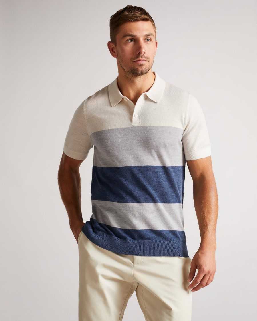 Ted Baker Cove Short Sleeve Multi Striped Merino Polo Ecru | 4210986-IS