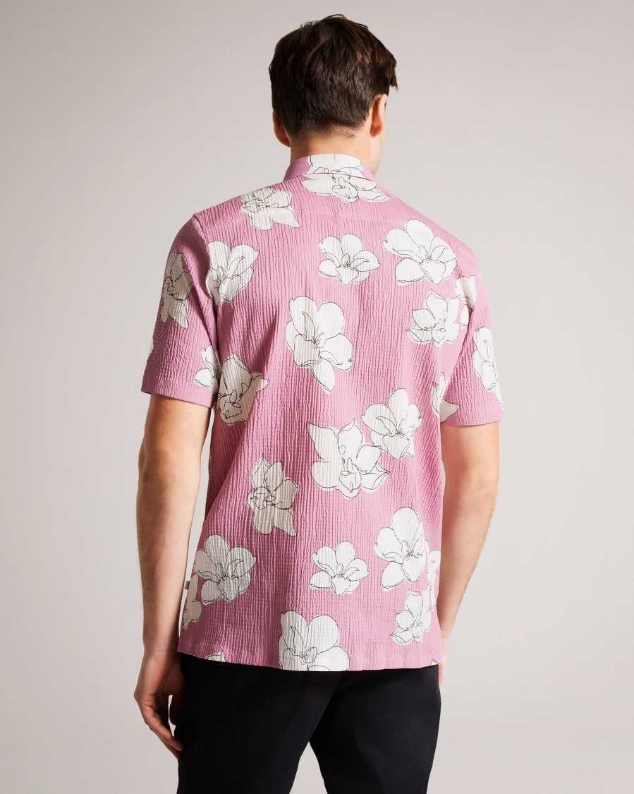 Ted Baker Coving Short Sleeve Large Floral Print Shirt Medium Pink | 2750139-QY