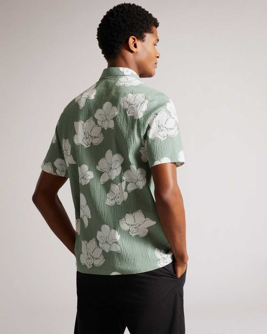 Ted Baker Coving Short Sleeve Large Floral Print Shirt Light Green | 5421608-JU