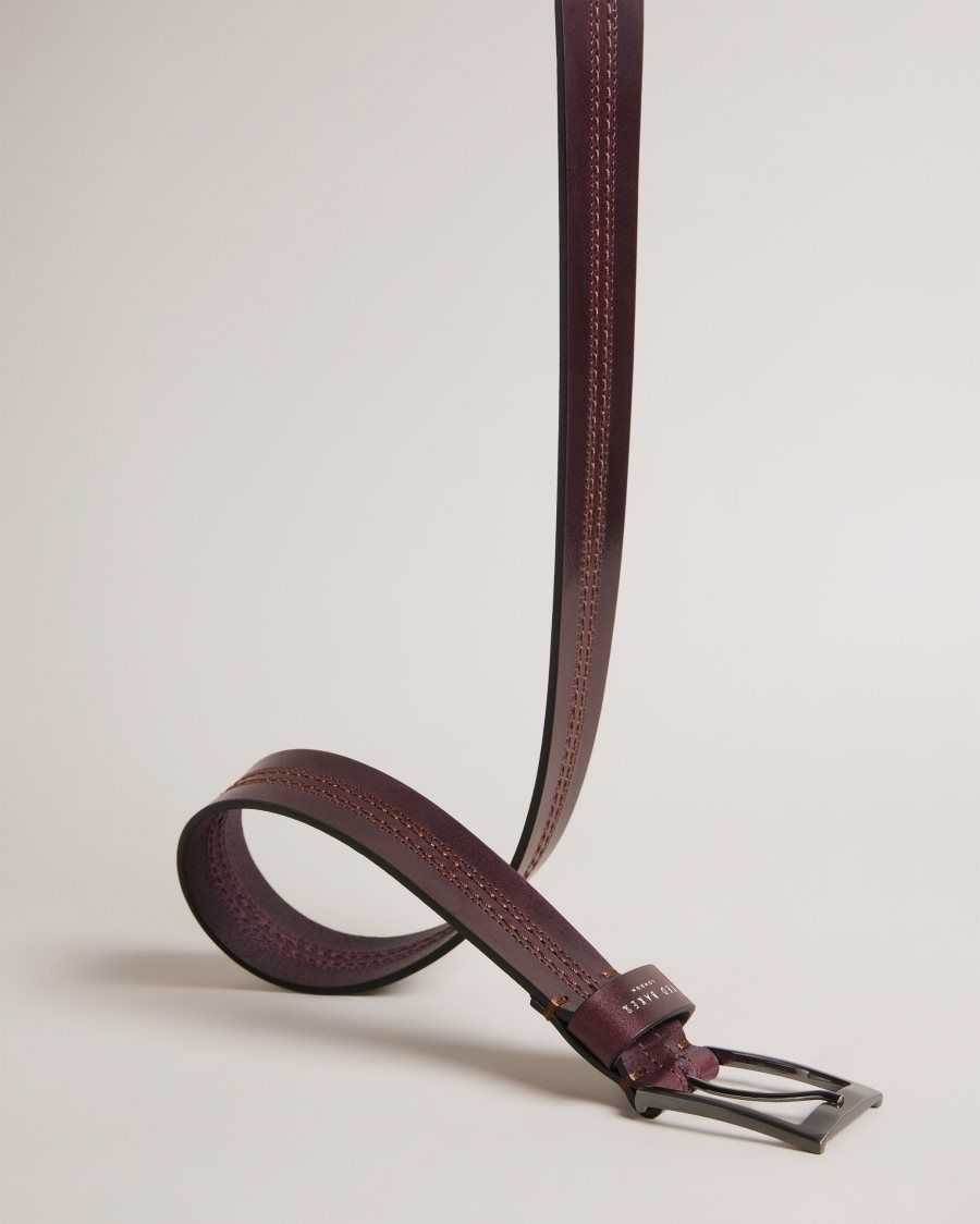 Ted Baker Crisic Stitch Detail Leather Belt Oxblood | 0857246-DA