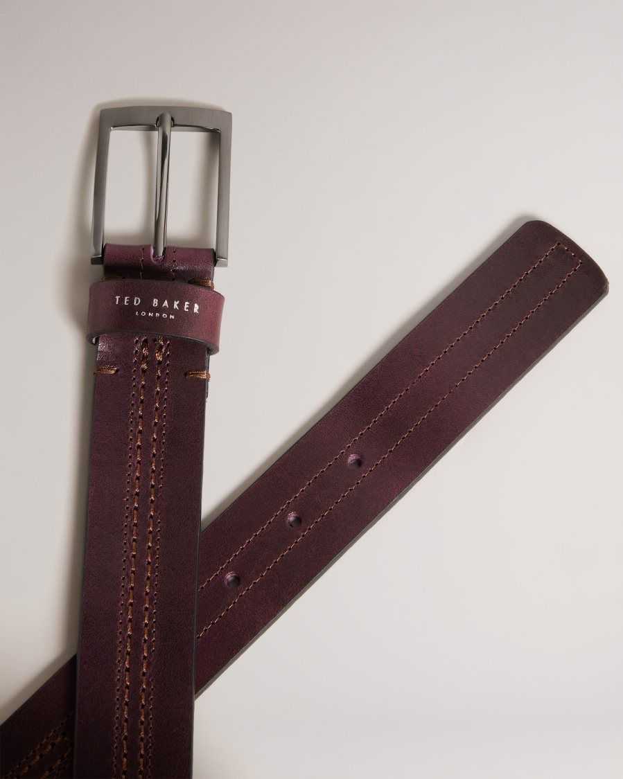 Ted Baker Crisic Stitch Detail Leather Belt Oxblood | 0857246-DA