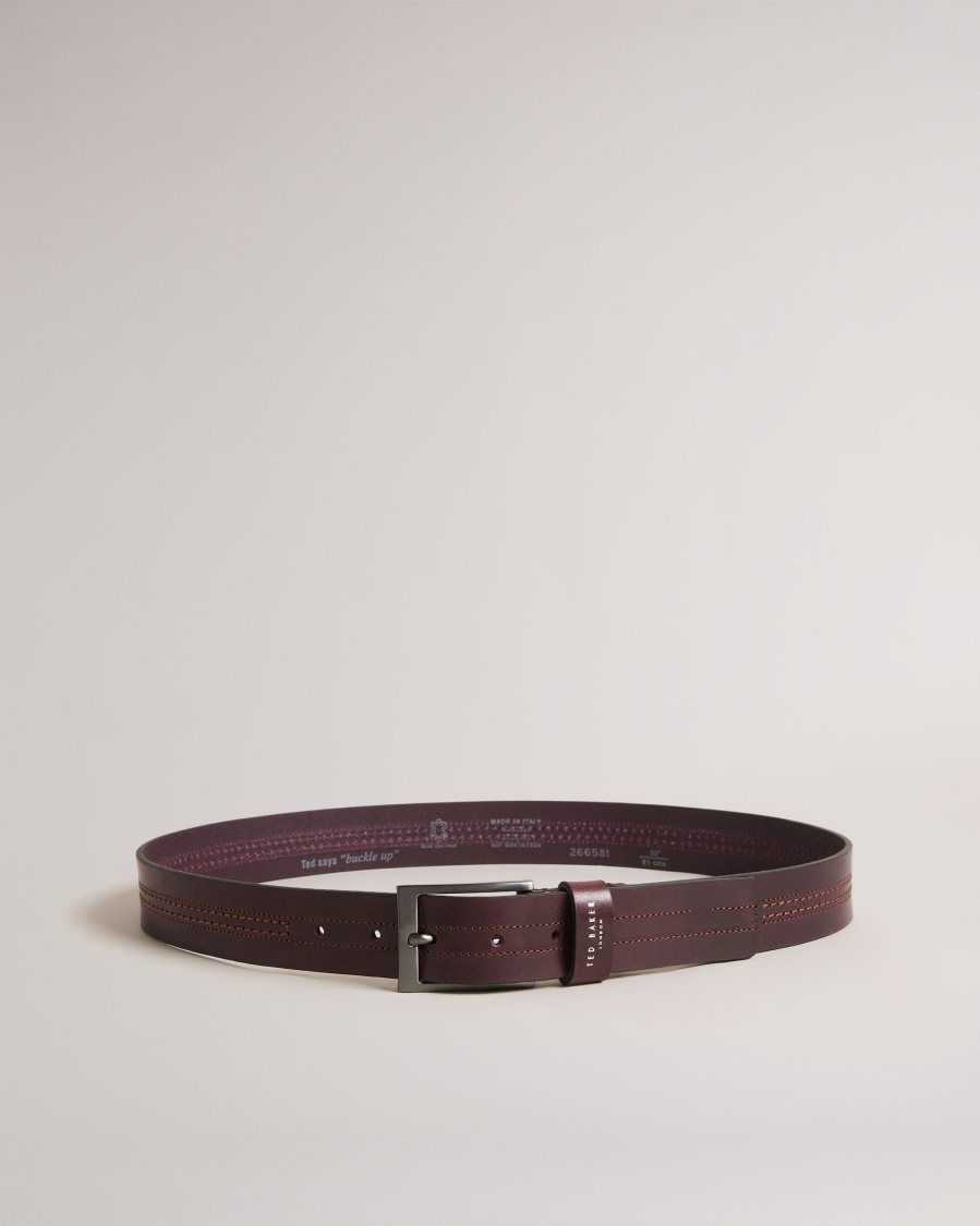 Ted Baker Crisic Stitch Detail Leather Belt Oxblood | 0857246-DA