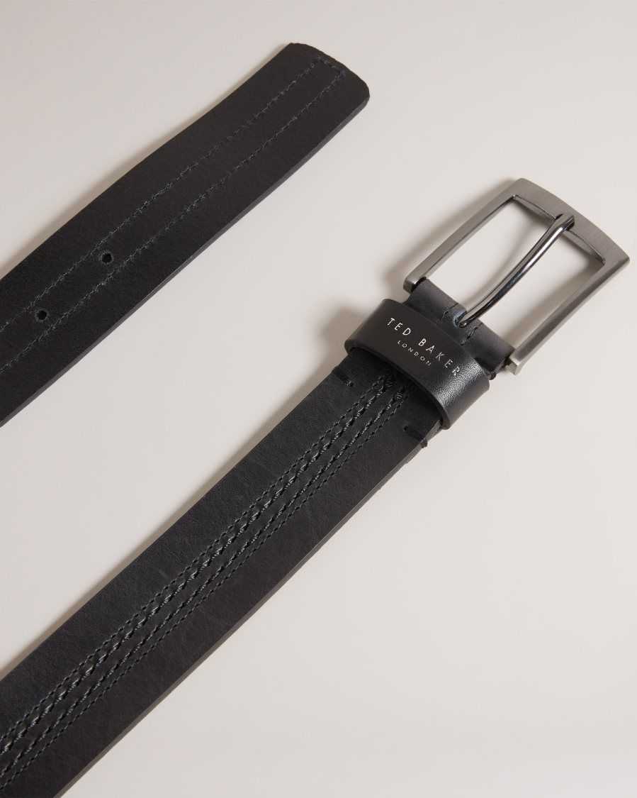 Ted Baker Crisic Stitch Detail Leather Belt Black | 2954381-FH