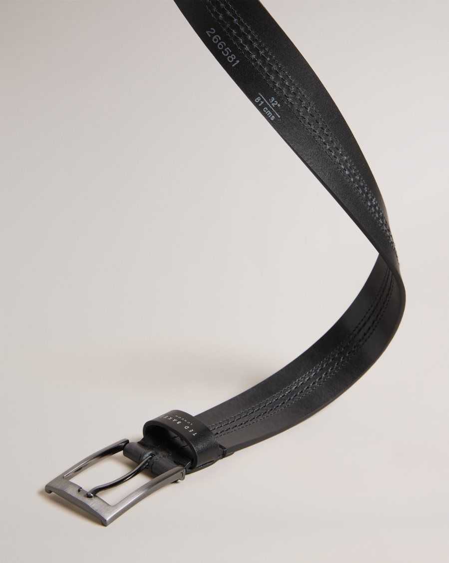 Ted Baker Crisic Stitch Detail Leather Belt Black | 2954381-FH