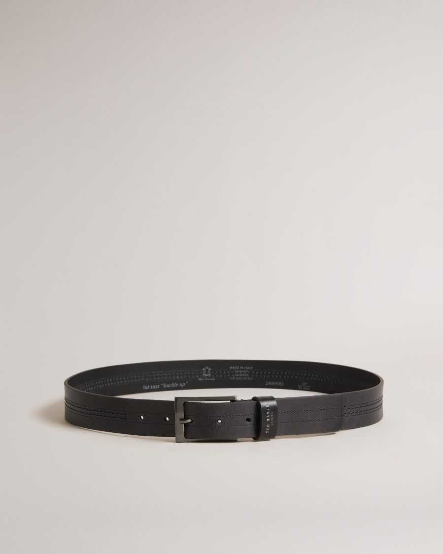 Ted Baker Crisic Stitch Detail Leather Belt Black | 2954381-FH