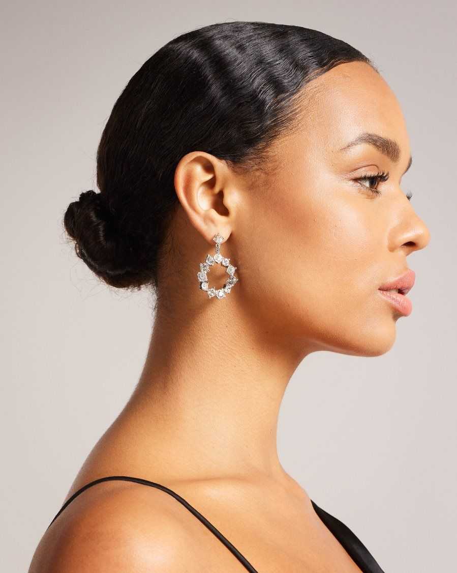 Ted Baker Crissty Crystal Hoop Drop Earrings Silver Colour | 8704356-QO