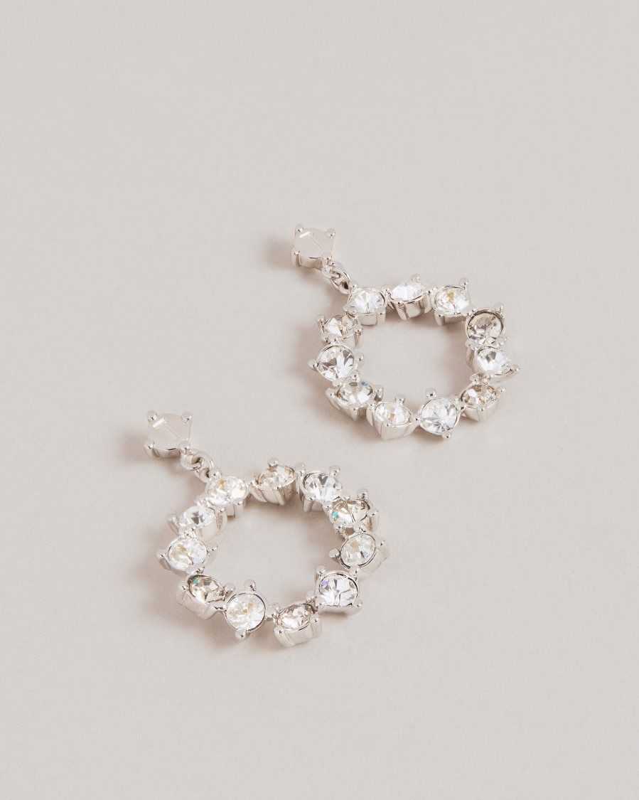 Ted Baker Crissty Crystal Hoop Drop Earrings Silver Colour | 8704356-QO