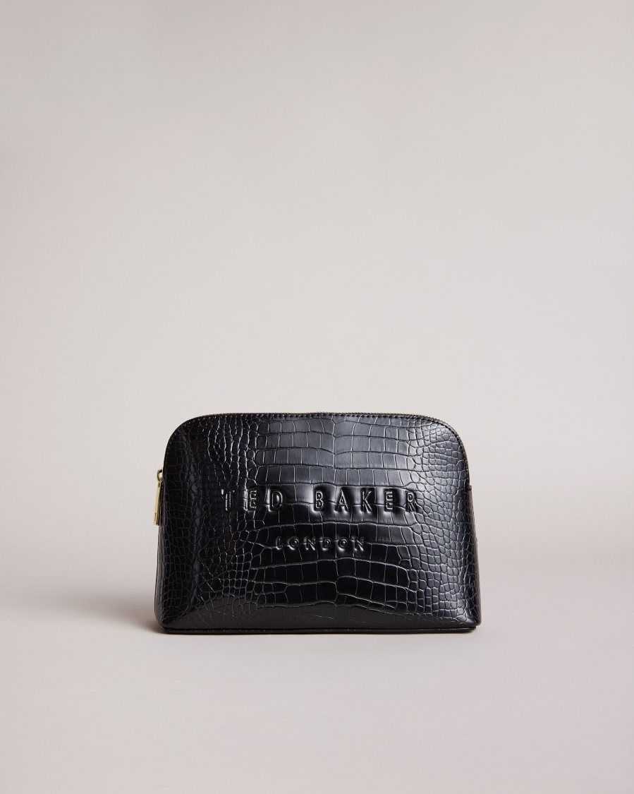 Ted Baker Crocala Croc Detail Debossed Makeup Bag Black | 8732019-SR