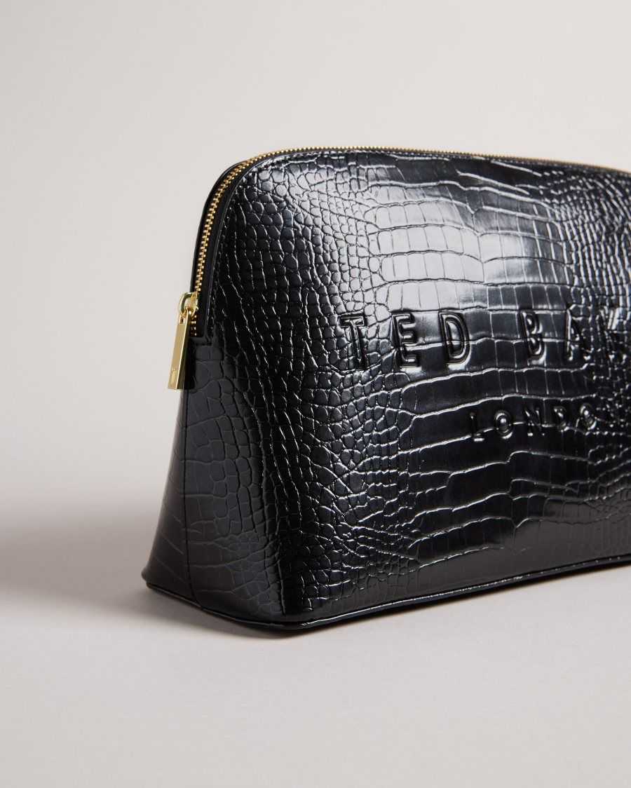 Ted Baker Crocana Croc Detail Debossed Washbag Black | 1428735-EQ