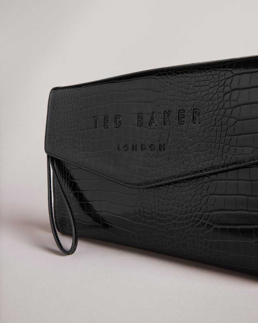 Ted Baker Crocey Croc Detail Debossed Envelope Pouch Black | 1793568-QP