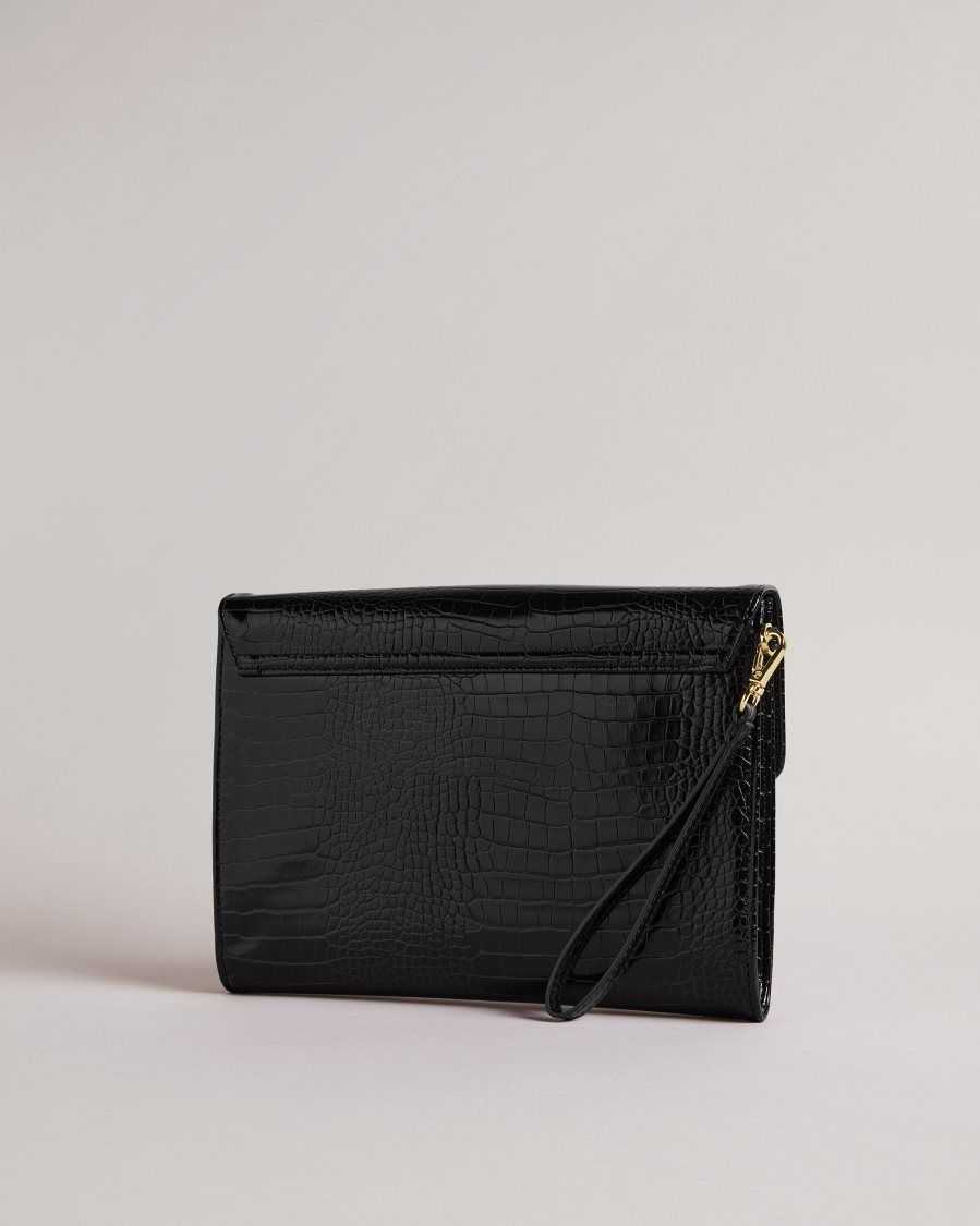 Ted Baker Crocey Croc Detail Debossed Envelope Pouch Black | 1793568-QP