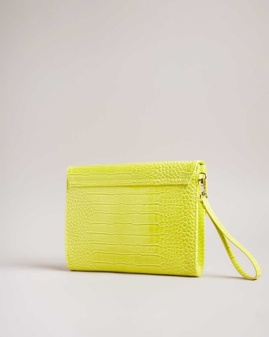 Ted Baker Crocey Croc Detail Debossed Envelope Pouch Lime | 4508236-JO