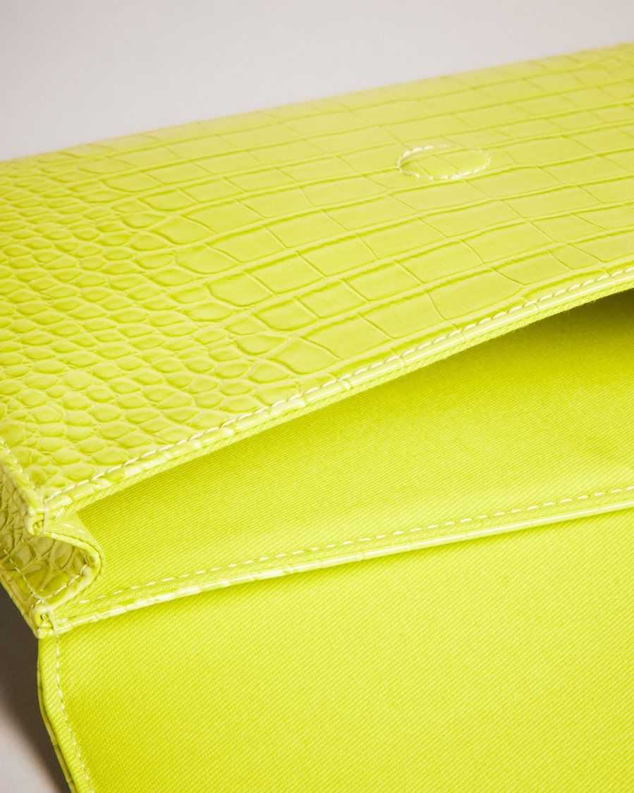 Ted Baker Crocey Croc Detail Debossed Envelope Pouch Lime | 4508236-JO