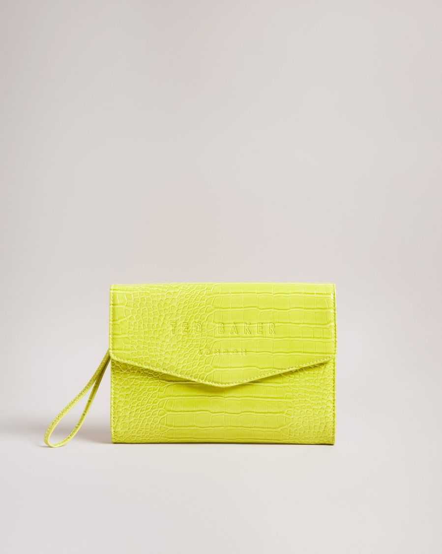 Ted Baker Crocey Croc Detail Debossed Envelope Pouch Lime | 4508236-JO