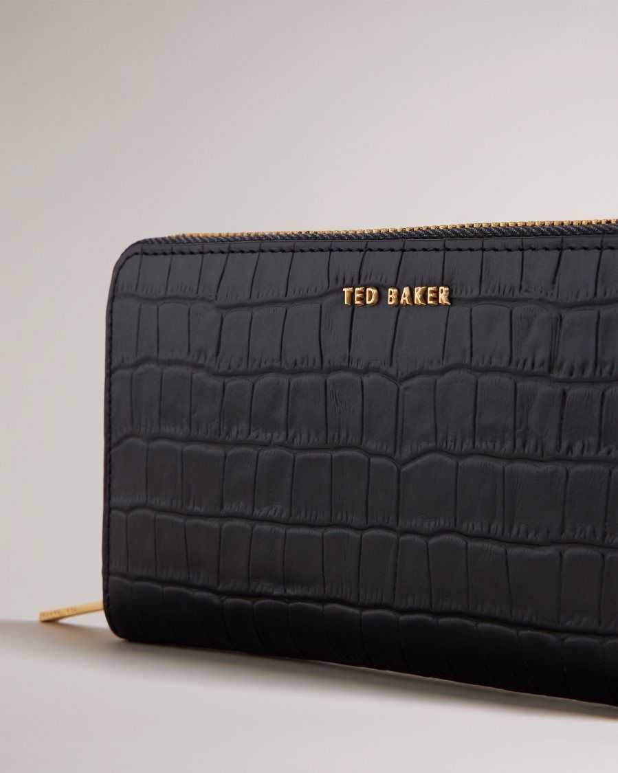 Ted Baker Croken Imitation Croc Zip Around Purse Black | 8429371-AK