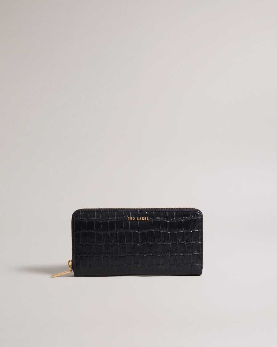 Ted Baker Croken Imitation Croc Zip Around Purse Black | 8429371-AK