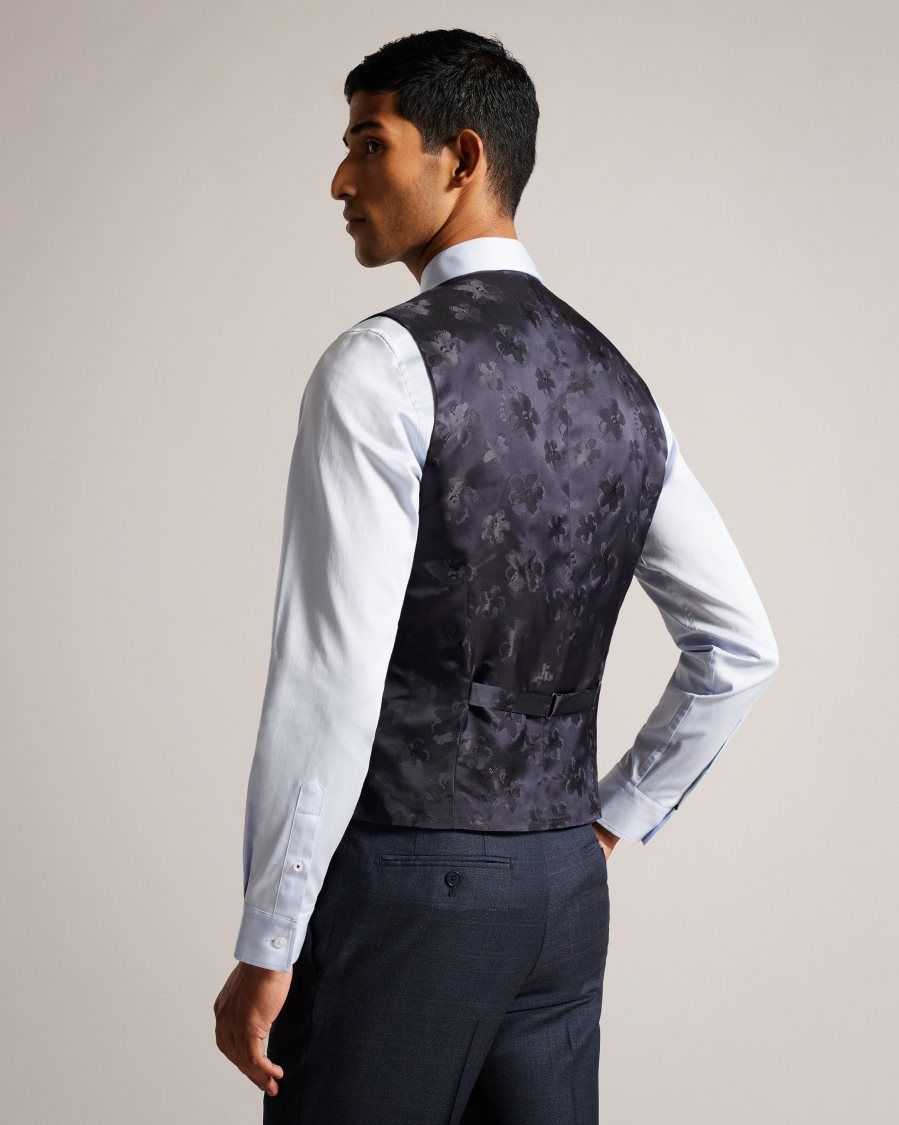 Ted Baker Cromaws Wool Blend Check Waistcoat Navy | 8149367-GP