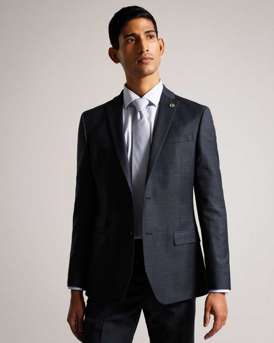 Ted Baker Cromjs Wool Blend Check Jacket Navy | 2846150-QG