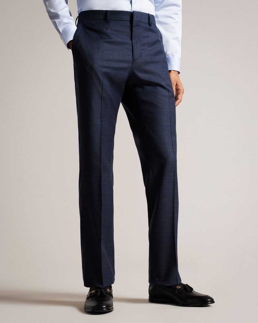 Ted Baker Cromts Pure Wool Check Suit Trousers Navy | 7642380-EM