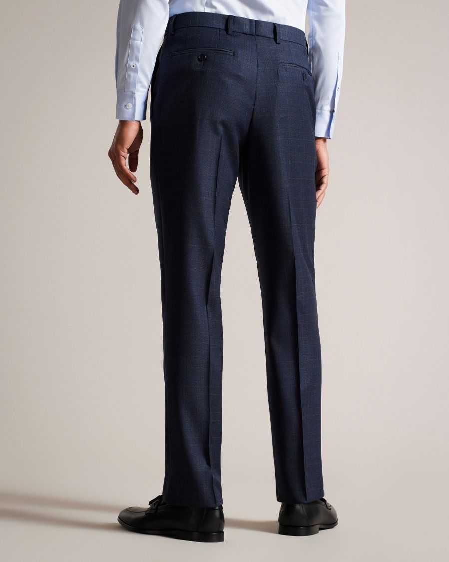 Ted Baker Cromts Pure Wool Check Suit Trousers Navy | 7642380-EM