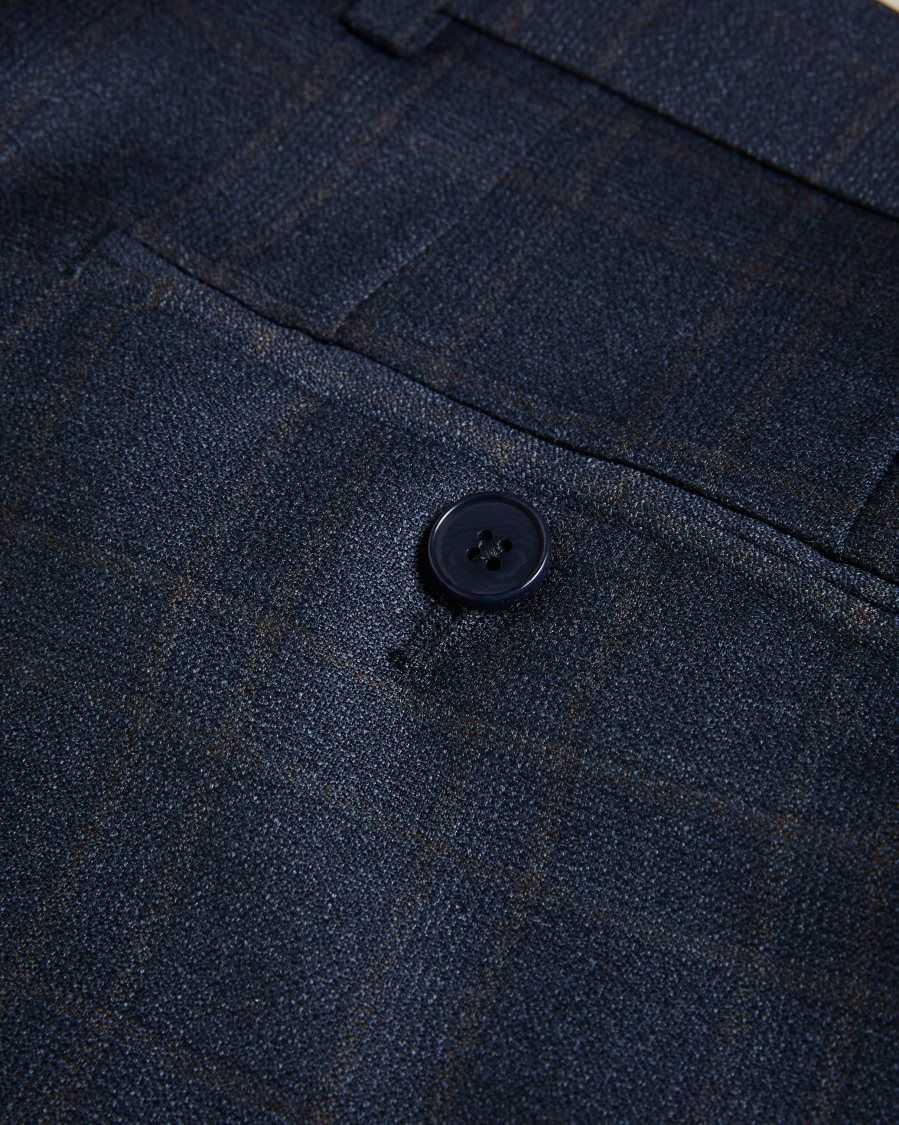 Ted Baker Cromts Pure Wool Check Suit Trousers Navy | 7642380-EM