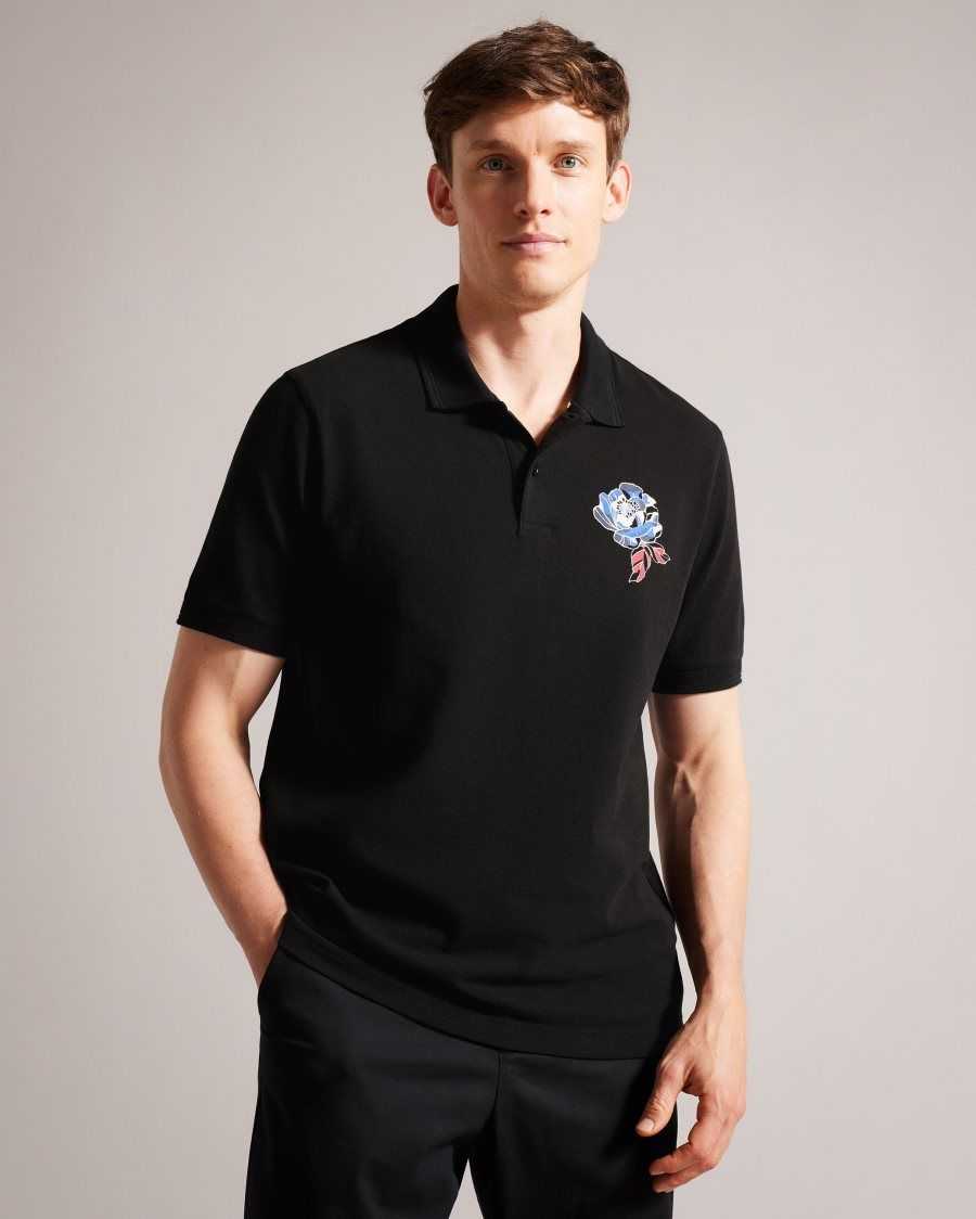 Ted Baker Crownn Short Sleeve Coronation Polo Shirt Black | 2064315-HB