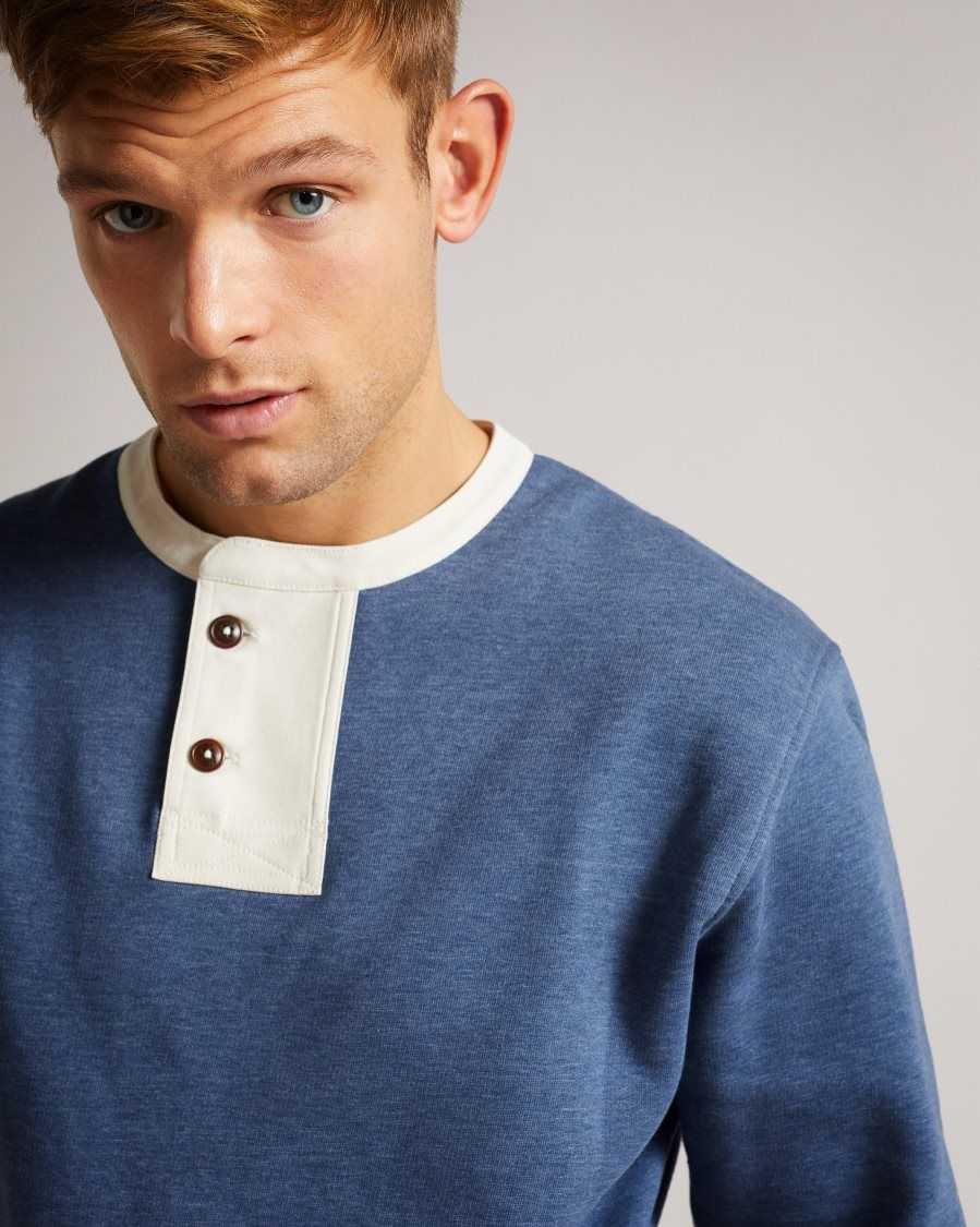 Ted Baker Cultra LS Henley sweatshirt Blue | 4752803-NA