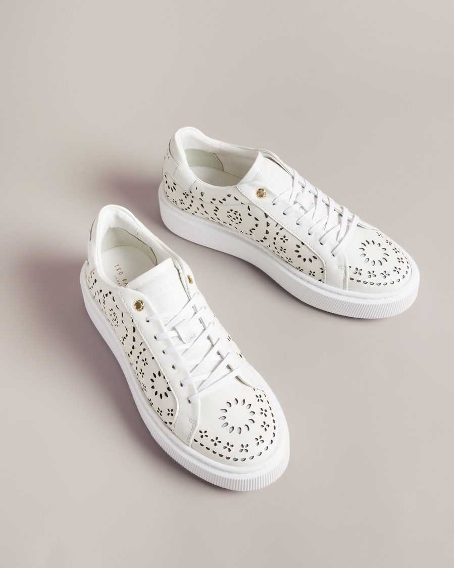 Ted Baker Cwisp Laser Cut Platform Trainers White | 8926350-GR