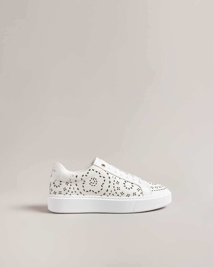 Ted Baker Cwisp Laser Cut Platform Trainers White | 8926350-GR