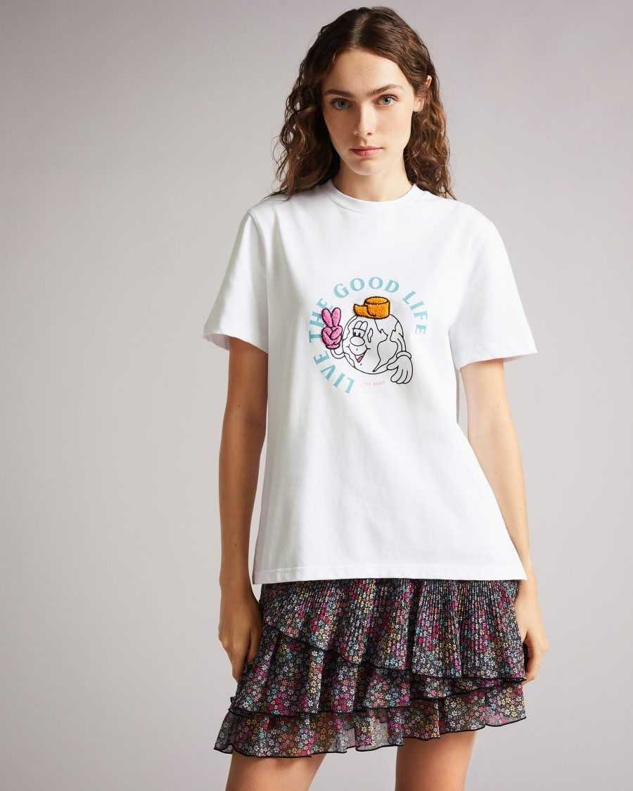 Ted Baker Dainno Good Life Graphic Tee White | 8162374-EK