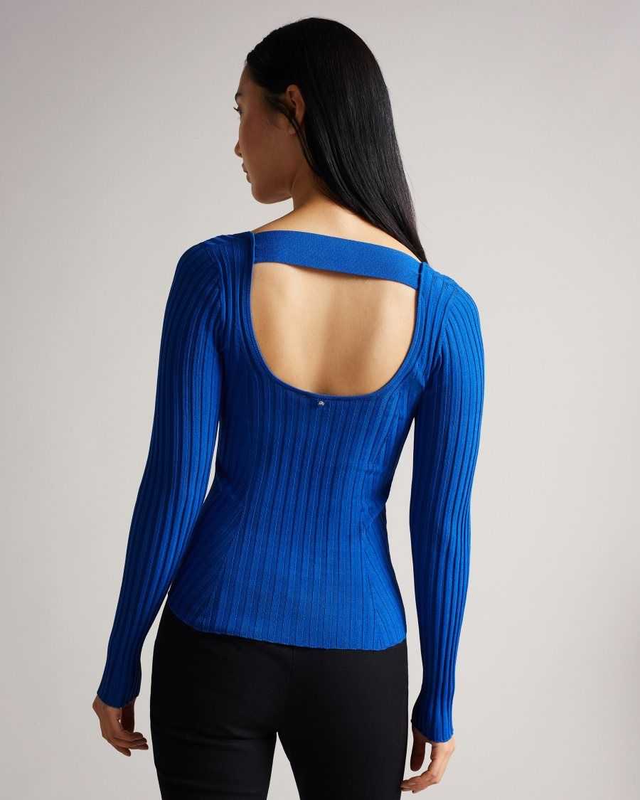 Ted Baker Dakoti Open Back Detailed Knit Top Bright Blue | 3592871-UO