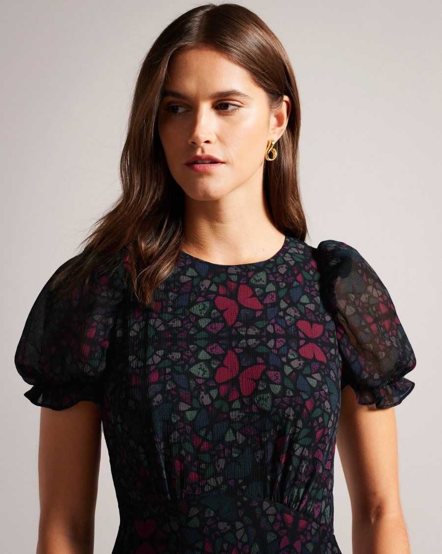 Ted Baker Daniaa Butterfly Print A-line Midi Dress Black | 8293764-IJ