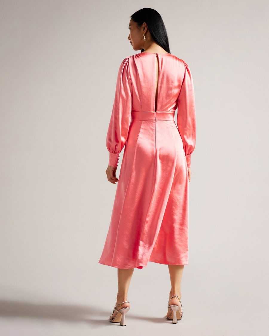 Ted Baker Daniia Satin Midi Dress With Blouson Sleeve Coral | 0718426-VQ