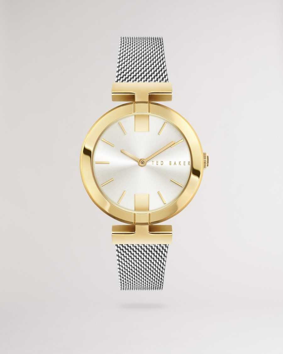 Ted Baker Darbiey T Frame Mesh Strap Watch SH-PL-GOLD | 6153872-FM