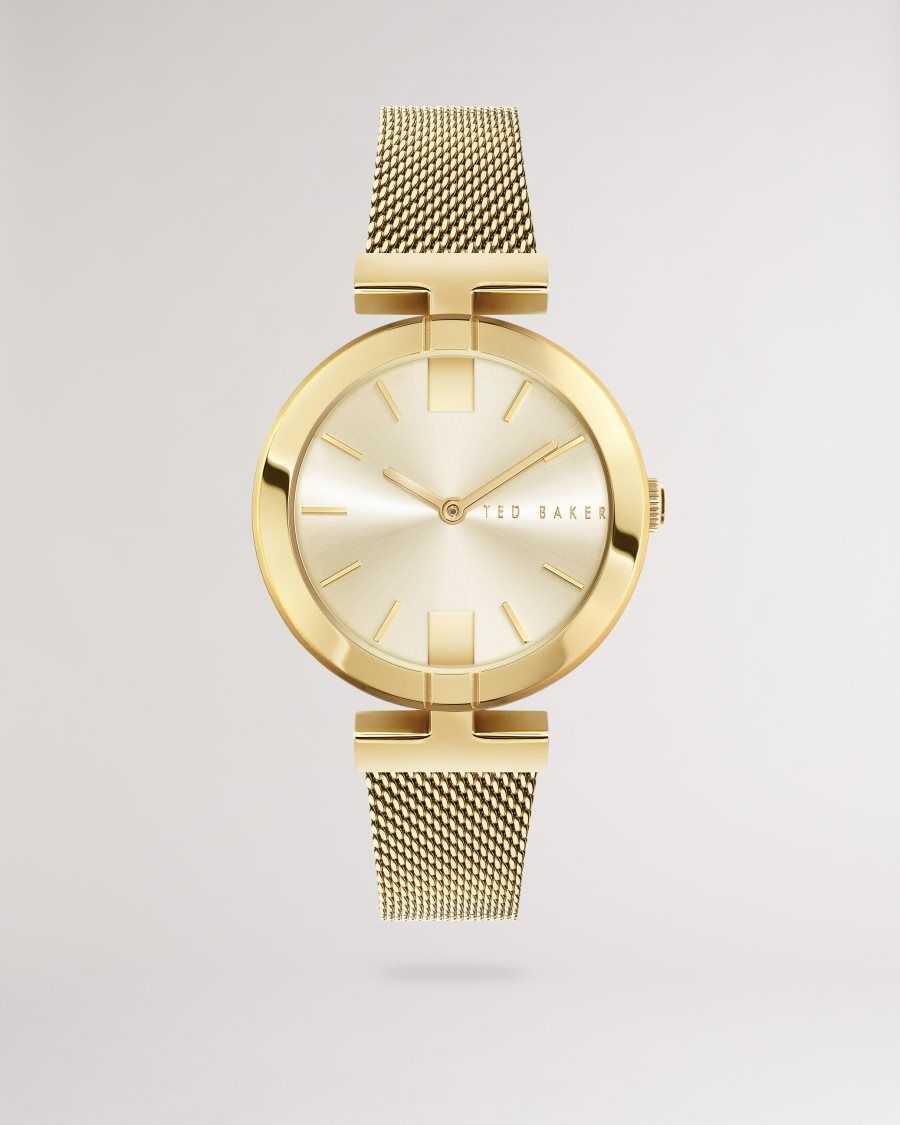 Ted Baker Darbs T Frame Mesh Strap Watch Gold Colour | 7693812-IM