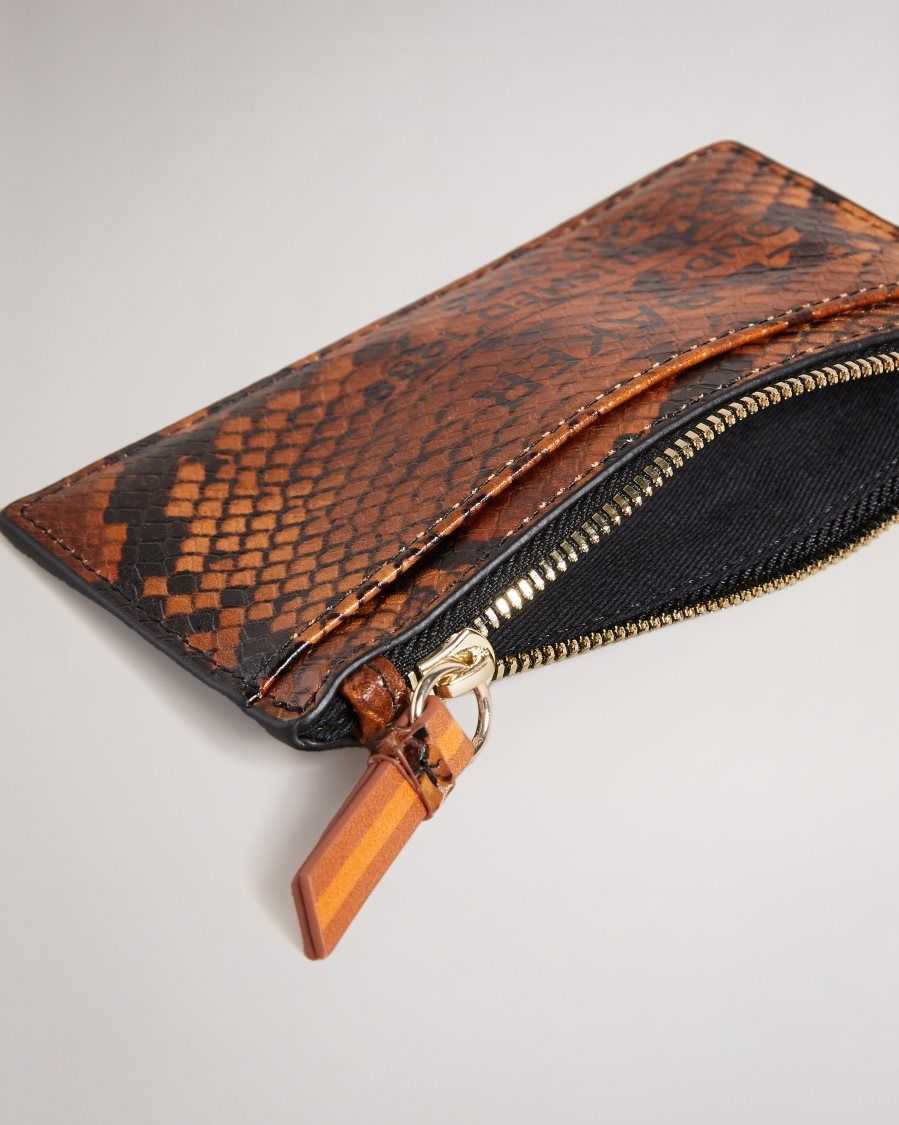 Ted Baker Darcens Branded Webbing Snake Detail Zip Coin Purse Brown | 1029546-YF