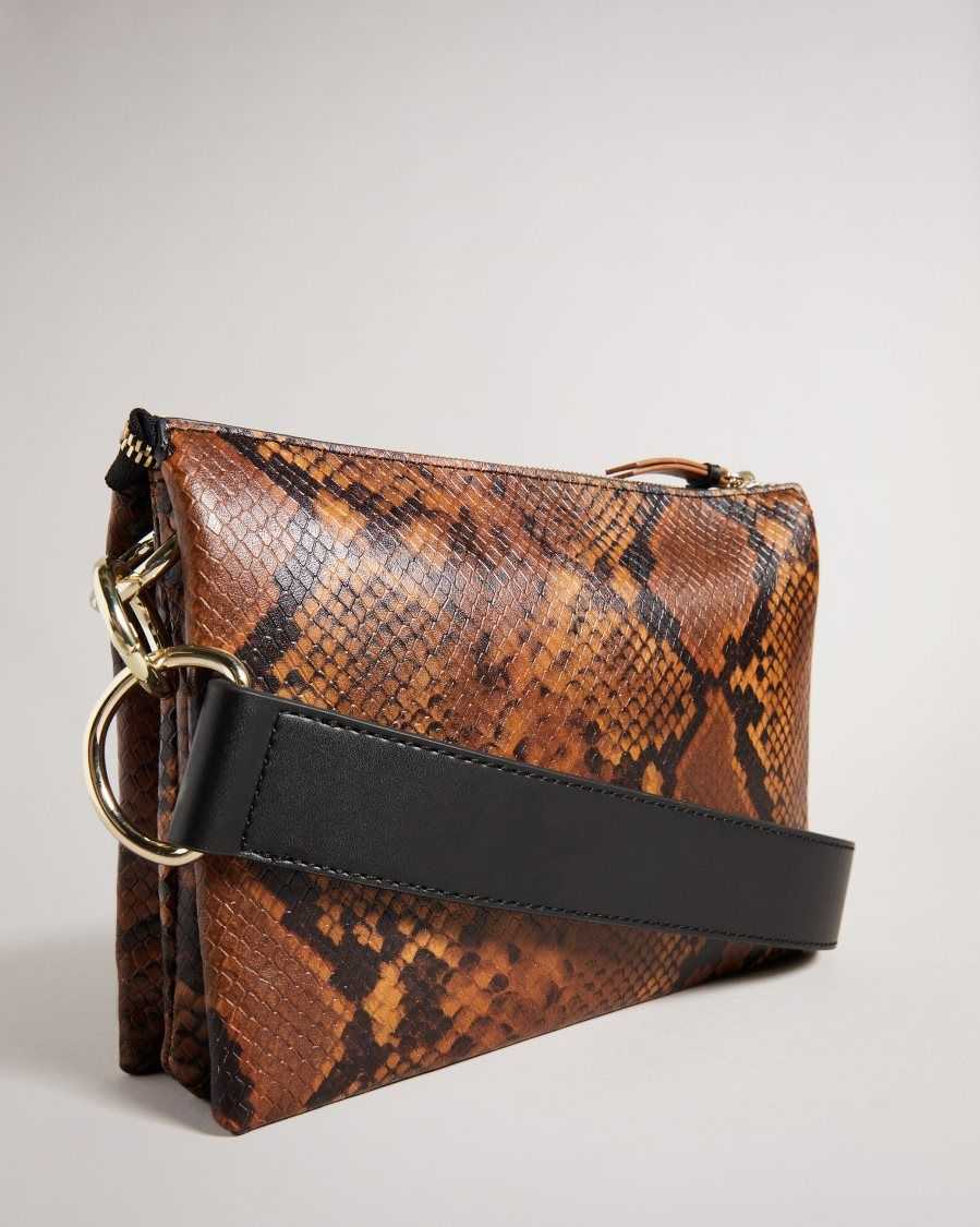 Ted Baker Darceys Branded Webbing Snake Detail Cross Body Brown | 7852034-LH