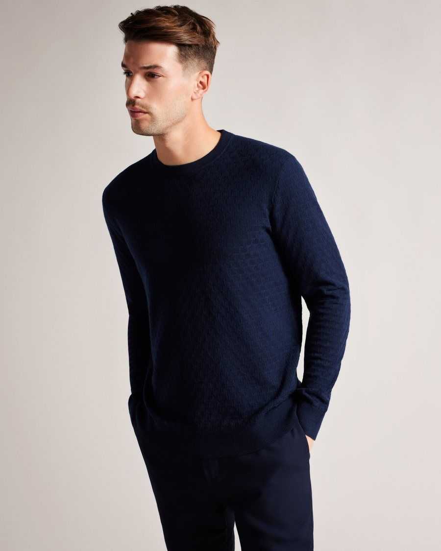 Ted Baker Dartell Long Sleeve T Stitched Crew Neck Jumper Navy | 7409213-PW