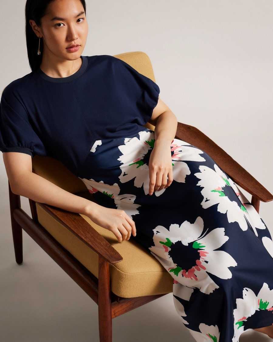 Ted Baker Daysiah Ponte Top Dress With Midi Skirt Dark Navy | 3247085-JI