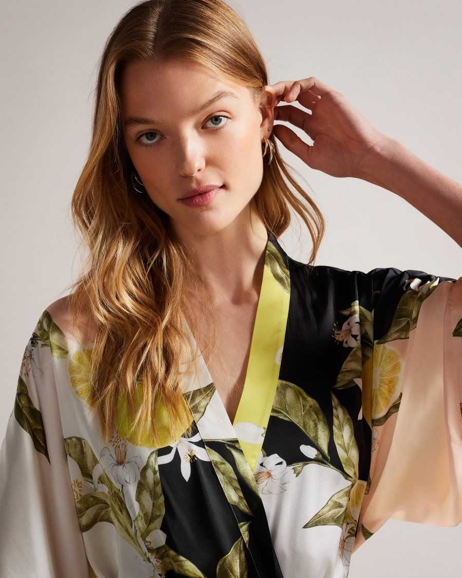 Ted Baker Denissy Lemon Print Kimono Black | 8917462-UA