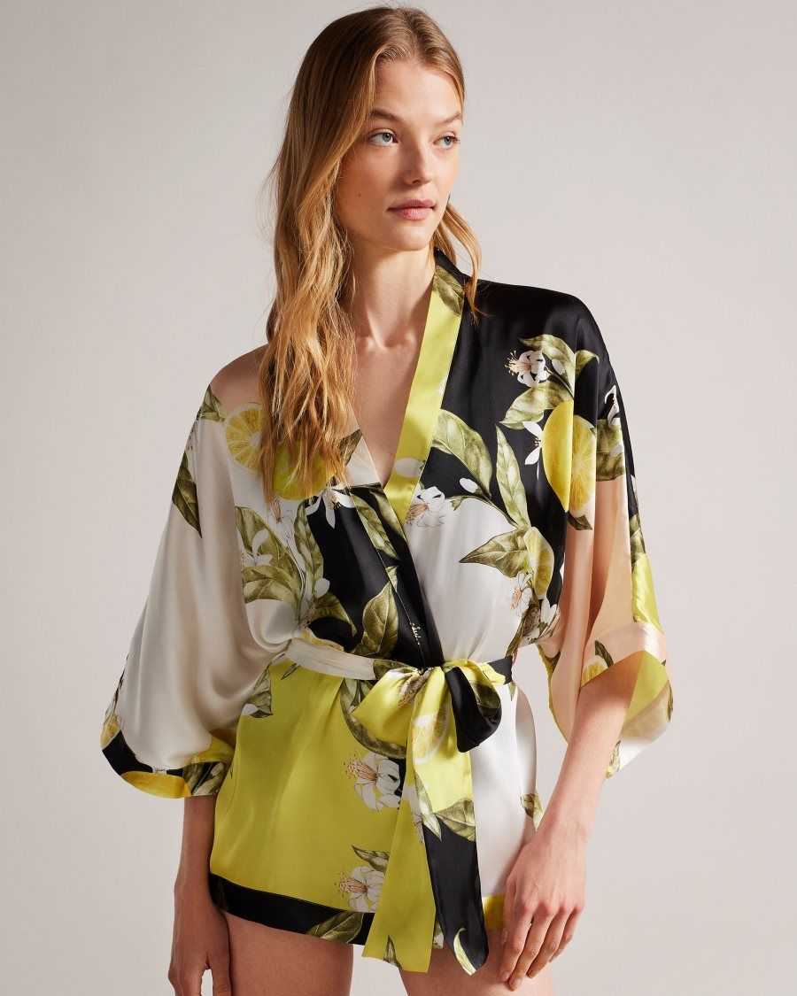 Ted Baker Denissy Lemon Print Kimono Black | 8917462-UA