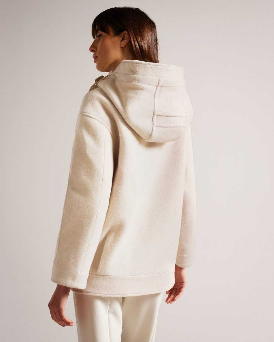 Ted Baker Dennia Oversized Wool Parka With Detachable Hood Ivory | 6593807-BN