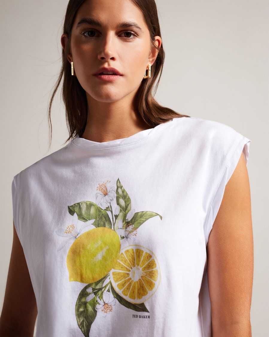 Ted Baker Dieanaa Sleeveless Lemon Graphic Top White | 1285463-BS