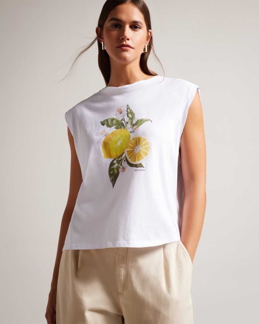 Ted Baker Dieanaa Sleeveless Lemon Graphic Top White | 1285463-BS