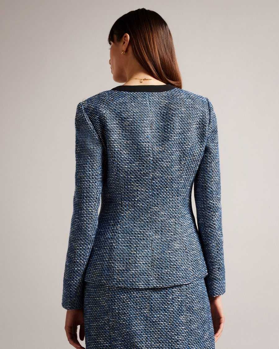 Ted Baker Diniia V Neck Boucle Jacket Dark Navy | 0473689-FQ