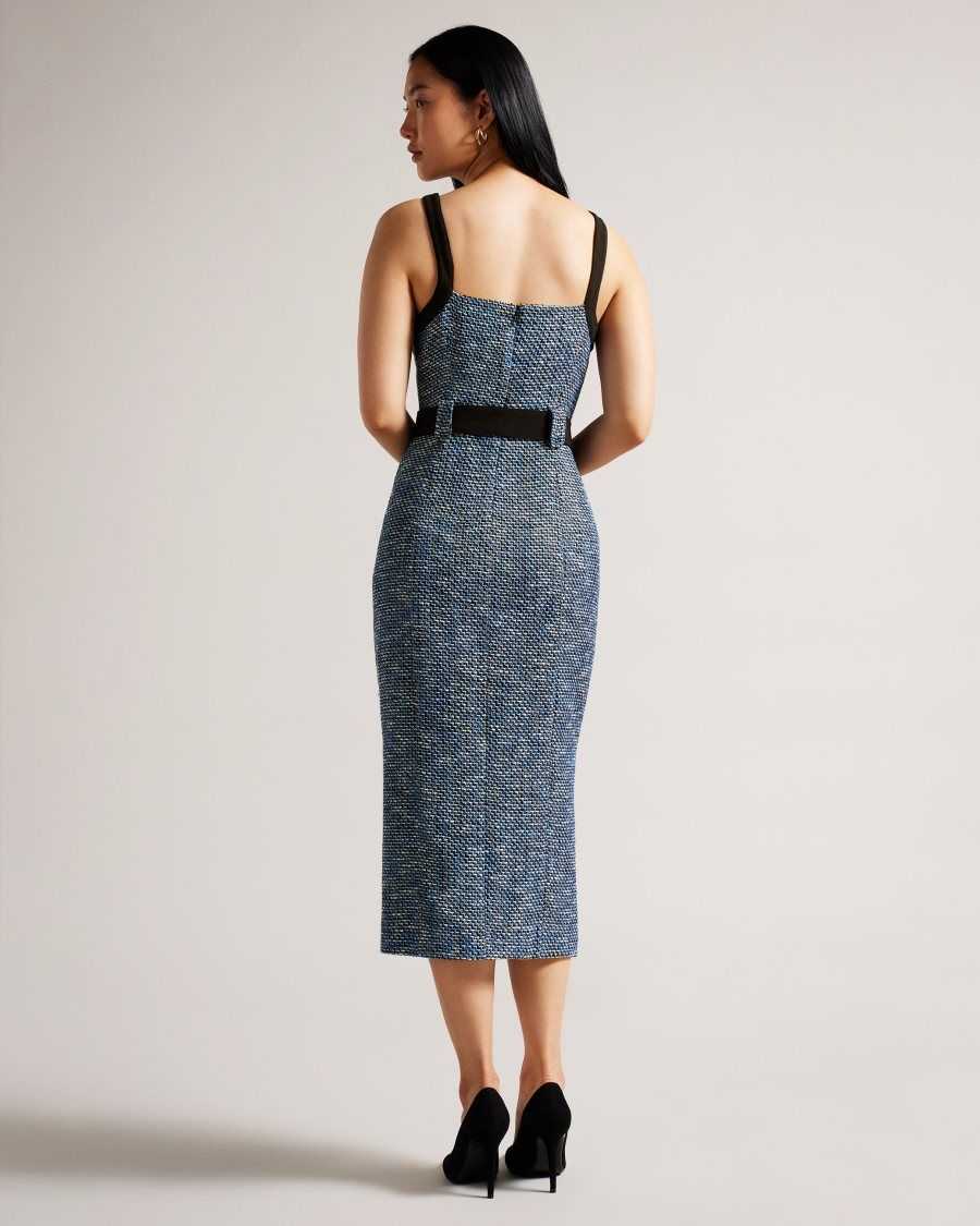 Ted Baker Diniiad Fitted Boucle Midi Dress Dark Navy | 1092365-RN