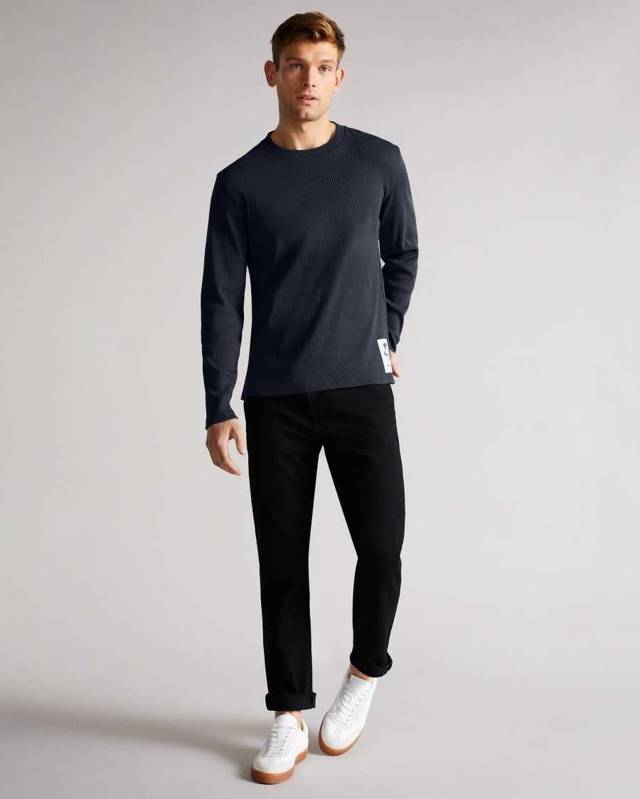 Ted Baker Ditton Long Sleeve Ribbed Top Navy | 7956103-AM