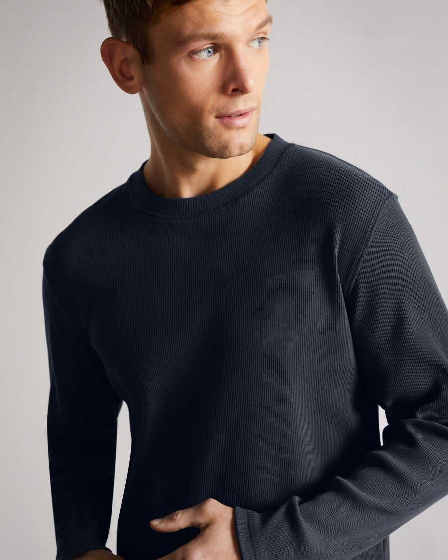 Ted Baker Ditton Long Sleeve Ribbed Top Navy | 7956103-AM