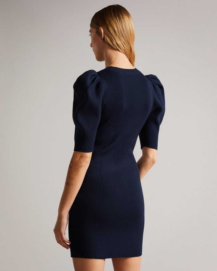 Ted Baker Dollra Scoop Neck Bodycon Dress Dark Blue | 9180573-VS