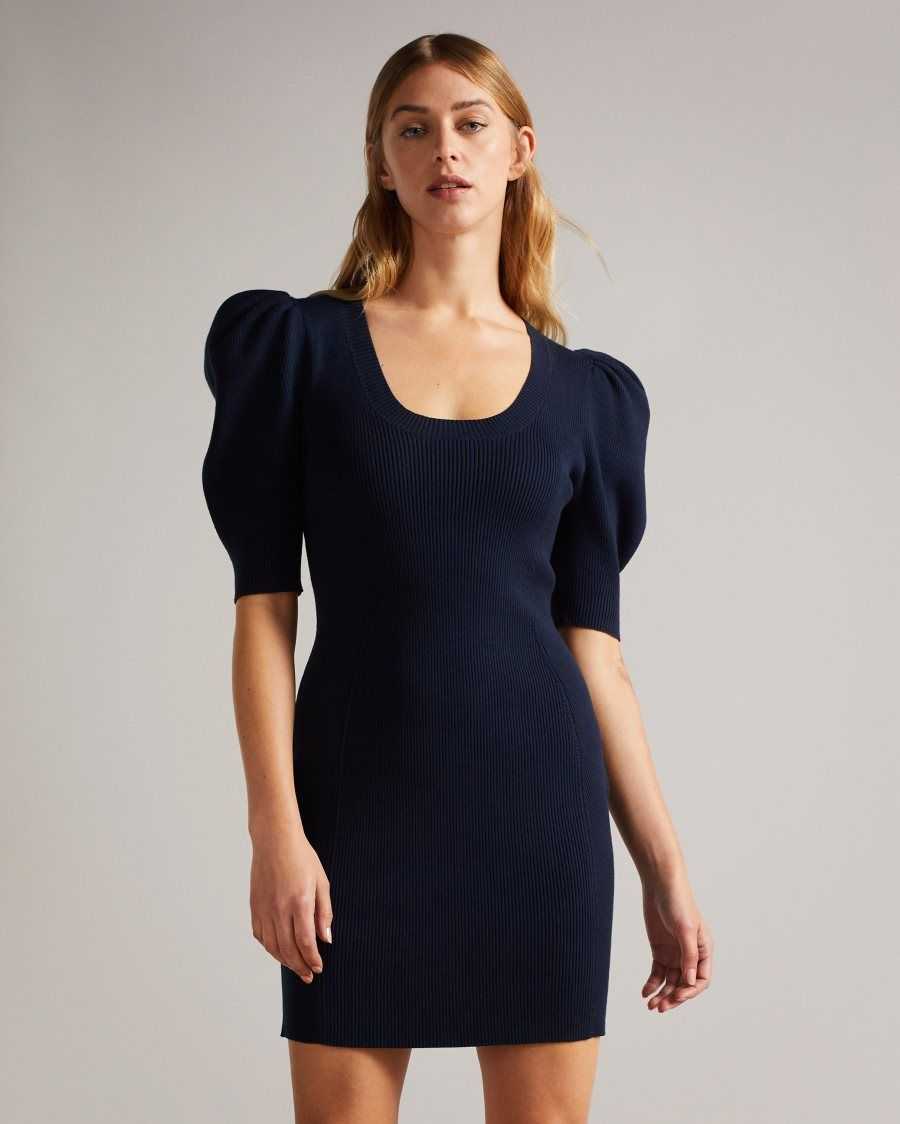 Ted Baker Dollra Scoop Neck Bodycon Dress Dark Blue | 9180573-VS